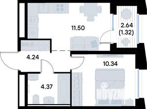 1-к квартира, строящийся дом, 32м2, 2/20 этаж
