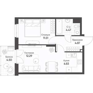 2-к квартира, вторичка, 41м2, 20/20 этаж