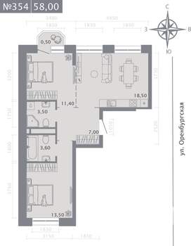2-к квартира, вторичка, 58м2, 4/25 этаж