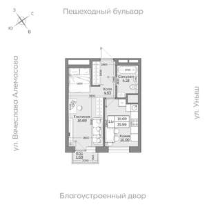 1-к квартира, вторичка, 36м2, 13/19 этаж