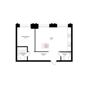 1-к квартира, вторичка, 53м2, 2/25 этаж