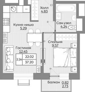 2-к квартира, вторичка, 37м2, 4/24 этаж
