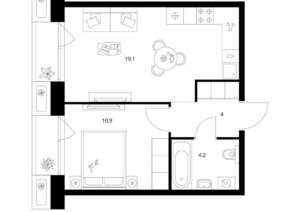 1-к квартира, вторичка, 39м2, 1/26 этаж