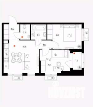 2-к квартира, вторичка, 49м2, 6/12 этаж