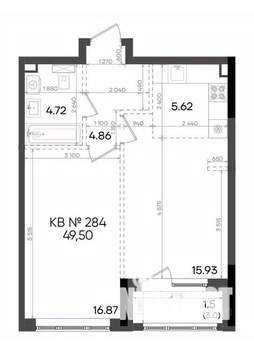 2-к квартира, вторичка, 50м2, 21/23 этаж