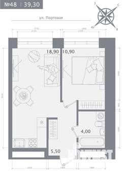 1-к квартира, строящийся дом, 39м2, 9/23 этаж