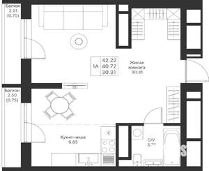 1-к квартира, вторичка, 42м2, 20/25 этаж