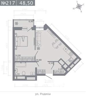1-к квартира, строящийся дом, 49м2, 8/23 этаж