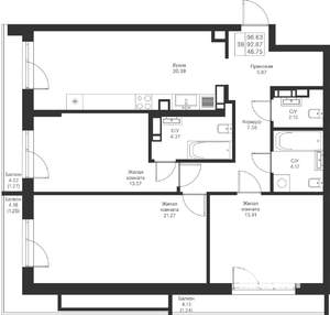 3-к квартира, вторичка, 97м2, 7/25 этаж