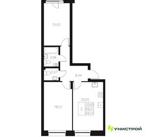 2-к квартира, вторичка, 69м2, 6/7 этаж