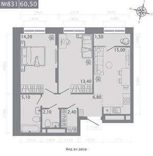 2-к квартира, вторичка, 61м2, 13/23 этаж