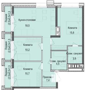 3-к квартира, строящийся дом, 75м2, 6/18 этаж