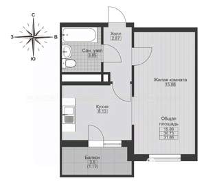 1-к квартира, вторичка, 33м2, 2/17 этаж