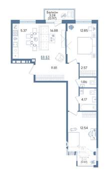 2-к квартира, строящийся дом, 70м2, 2/13 этаж