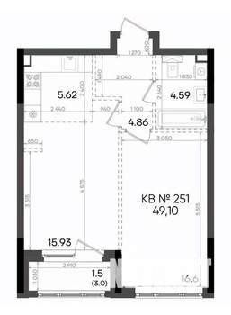 2-к квартира, вторичка, 49м2, 17/23 этаж
