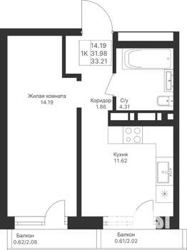 1-к квартира, вторичка, 33м2, 2/10 этаж