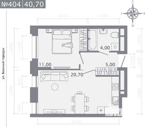 1-к квартира, строящийся дом, 41м2, 5/25 этаж