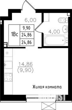 Студия квартира, строящийся дом, 25м2, 10/15 этаж