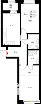 2-к квартира, вторичка, 60м2, 14/22 этаж