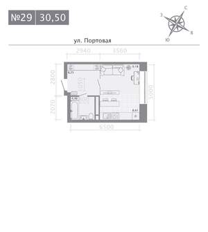 Студия квартира, строящийся дом, 31м2, 5/9 этаж