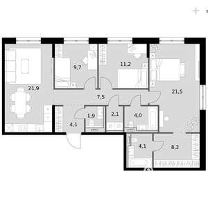 4-к квартира, вторичка, 96м2, 6/14 этаж