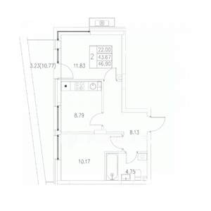 2-к квартира, вторичка, 47м2, 9/9 этаж