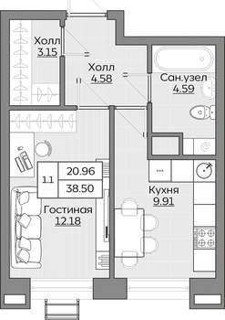 1-к квартира, вторичка, 34м2, 2/24 этаж