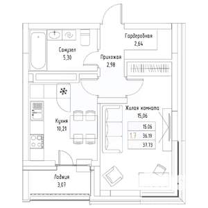 1-к квартира, вторичка, 38м2, 2/9 этаж