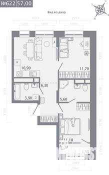 2-к квартира, вторичка, 57м2, 3/23 этаж