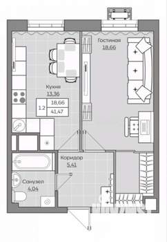 1-к квартира, вторичка, 42м2, 6/25 этаж
