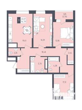 3-к квартира, вторичка, 95м2, 15/22 этаж