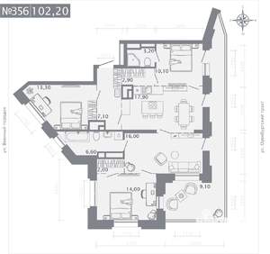 3-к квартира, строящийся дом, 102м2, 22/25 этаж