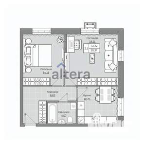 2-к квартира, вторичка, 55м2, 2/25 этаж
