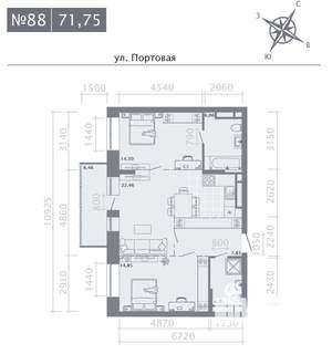 2-к квартира, строящийся дом, 72м2, 4/9 этаж