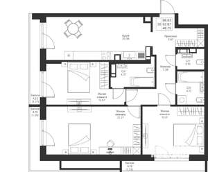 3-к квартира, вторичка, 97м2, 7/25 этаж
