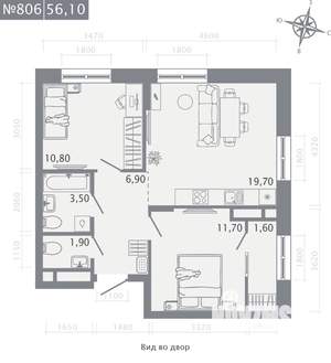 2-к квартира, строящийся дом, 56м2, 9/23 этаж