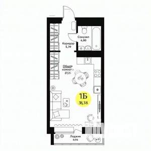 Студия квартира, вторичка, 38м2, 7/9 этаж