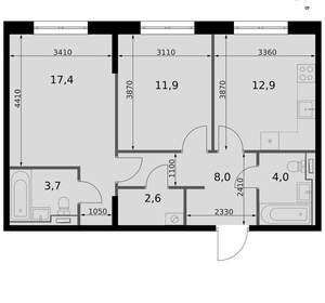 2-к квартира, вторичка, 61м2, 18/19 этаж