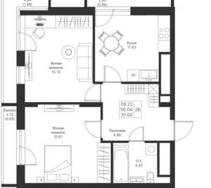 2-к квартира, вторичка, 59м2, 17/25 этаж