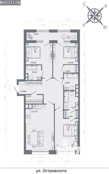 3-к квартира, строящийся дом, 112м2, 4/8 этаж