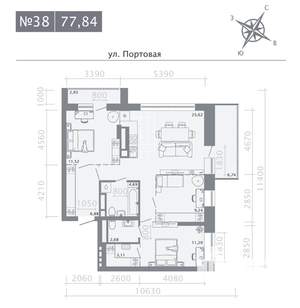 3-к квартира, строящийся дом, 78м2, 6/9 этаж