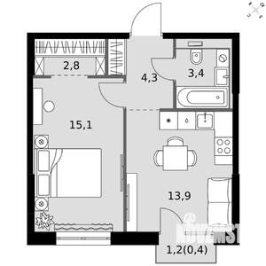 1-к квартира, вторичка, 40м2, 10/20 этаж