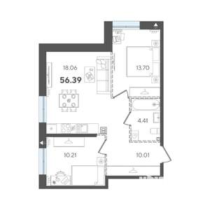 2-к квартира, строящийся дом, 56м2, 5/5 этаж
