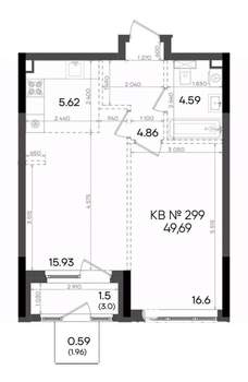 2-к квартира, вторичка, 50м2, 23/23 этаж