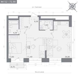 2-к квартира, строящийся дом, 73м2, 9/23 этаж