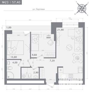 2-к квартира, строящийся дом, 57м2, 6/23 этаж