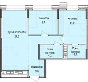 2-к квартира, строящийся дом, 60м2, 13/18 этаж