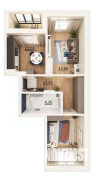 2-к квартира, вторичка, 64м2, 15/17 этаж