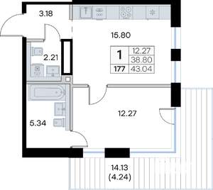 1-к квартира, вторичка, 43м2, 3/8 этаж