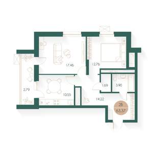 2-к квартира, вторичка, 63м2, 11/24 этаж